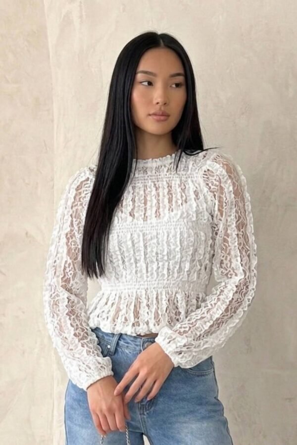 Blusa Manga Larga Fruncida encaje mas volado "BELLA"
