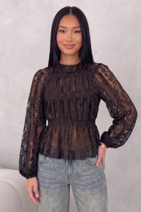 Blusa Manga Larga Fruncida encaje mas volado "BELLA"
