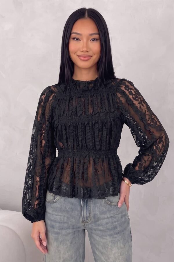 Blusa Manga Larga Fruncida encaje mas volado "BELLA"