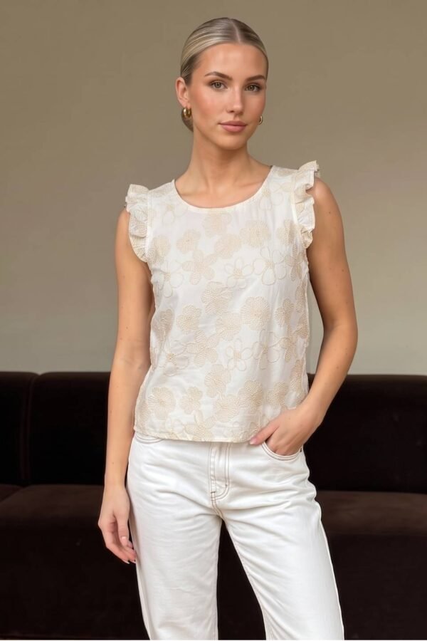 Musculosa Gota Lino Bordado "BLANCA"