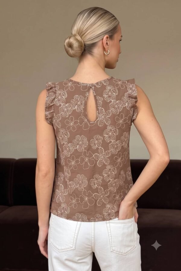 Musculosa Gota Lino Bordado "BLANCA"