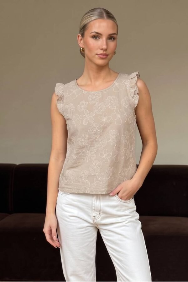 Musculosa Gota Lino Bordado "BLANCA"