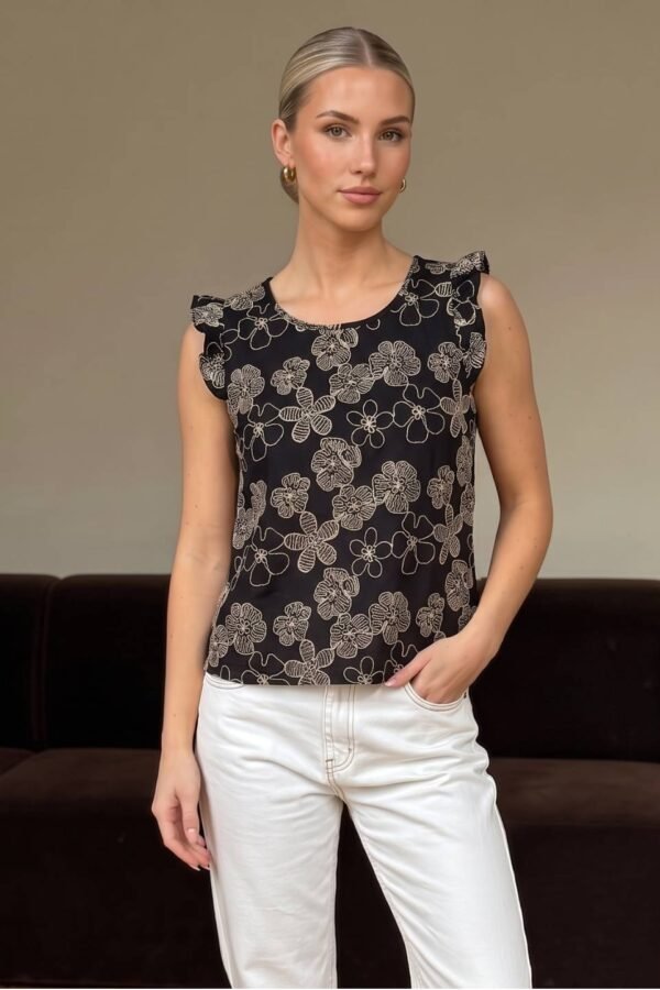 Musculosa Gota Lino Bordado "BLANCA"