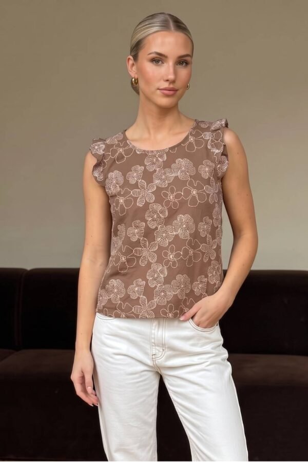 Musculosa Gota Lino Bordado "BLANCA"