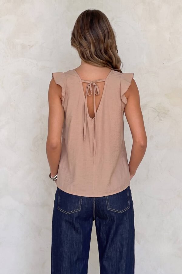 Musculosa Cuello V Cey Premium Liso Tiras Finas Para Atar Atras Y Manga Volado "GARY"