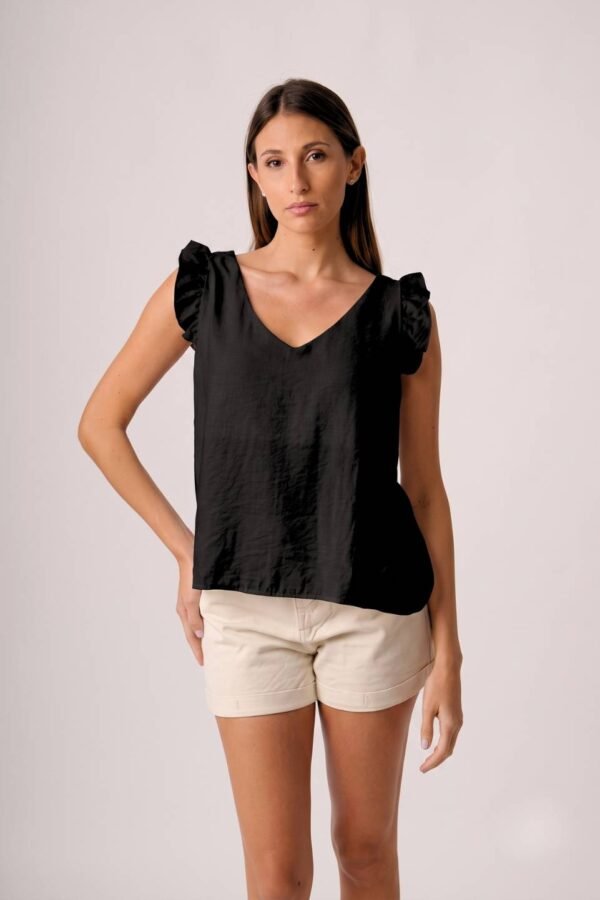 Musculosa Cey Premium Liso Para Atar Atras Manga Volado "GELA"