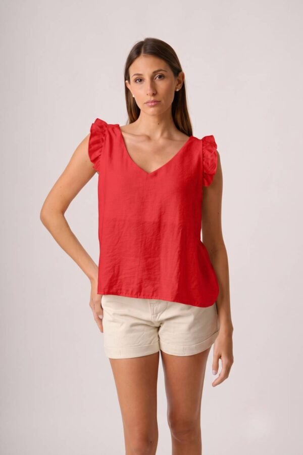 Musculosa Cey Premium Liso Para Atar Atras Manga Volado "GELA"