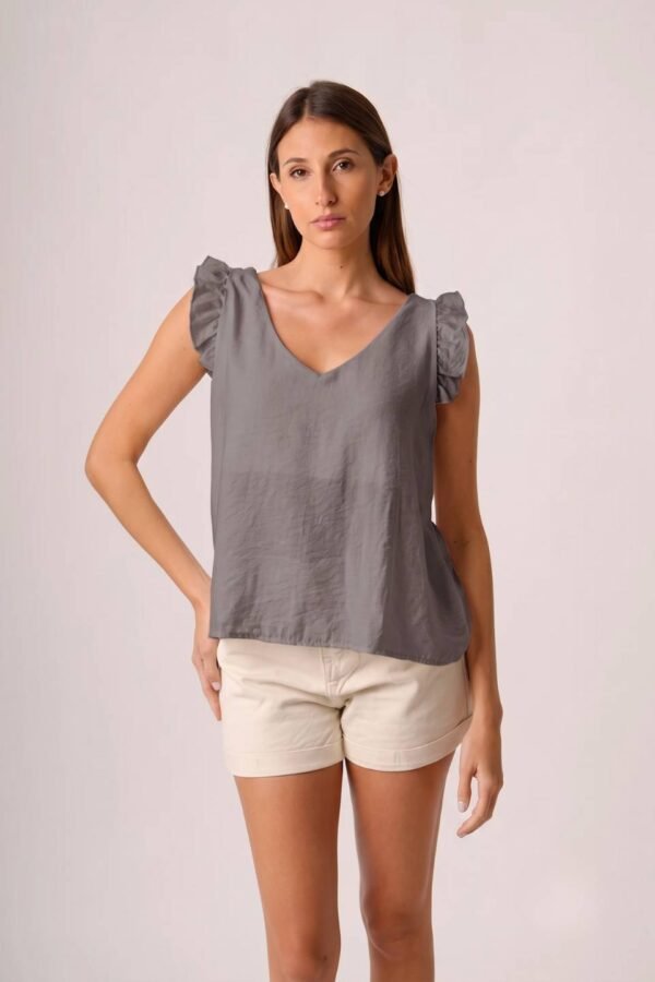 Musculosa Cey Premium Liso Para Atar Atras Manga Volado "GELA"