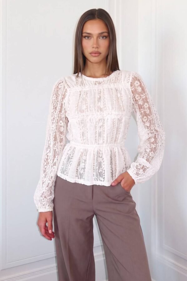 Blusa Flor Y 2 Volados Paris Lace Elastico "JAIA" - Blanco, 3