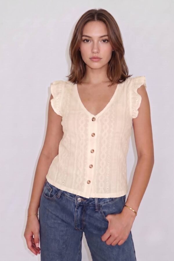 Musculosa Volado Con Botones Broderie Crep "JAMAICA"