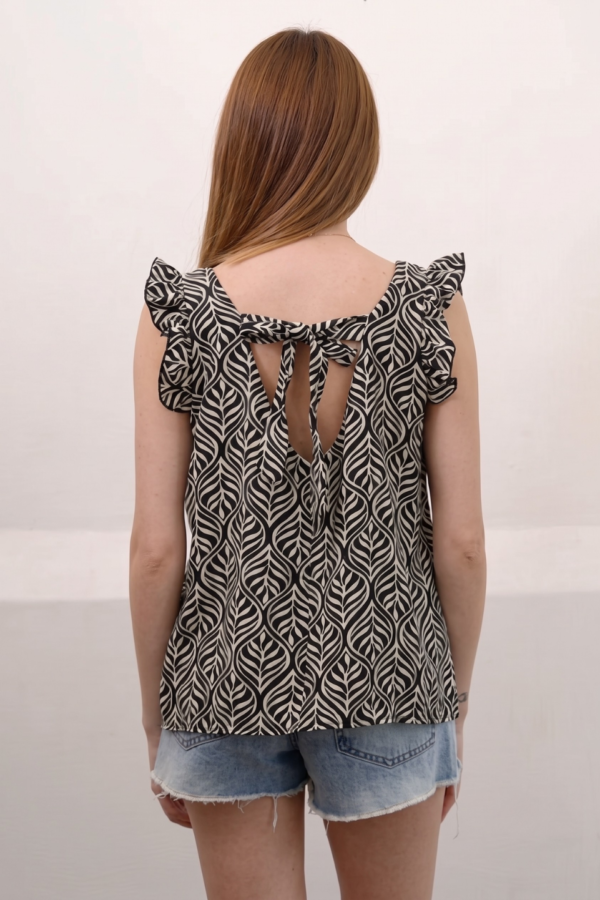 Musculosa Cey Premium Estampado Para Atar Atras Manga Volado "JUVAL"