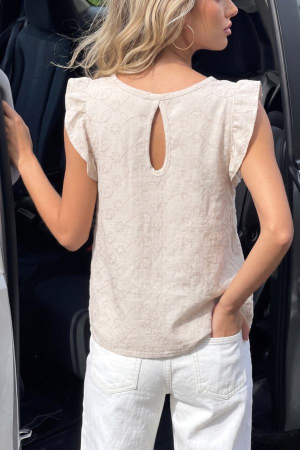 Musculosa Con Gota Lino Twill Bordado "KALIA"