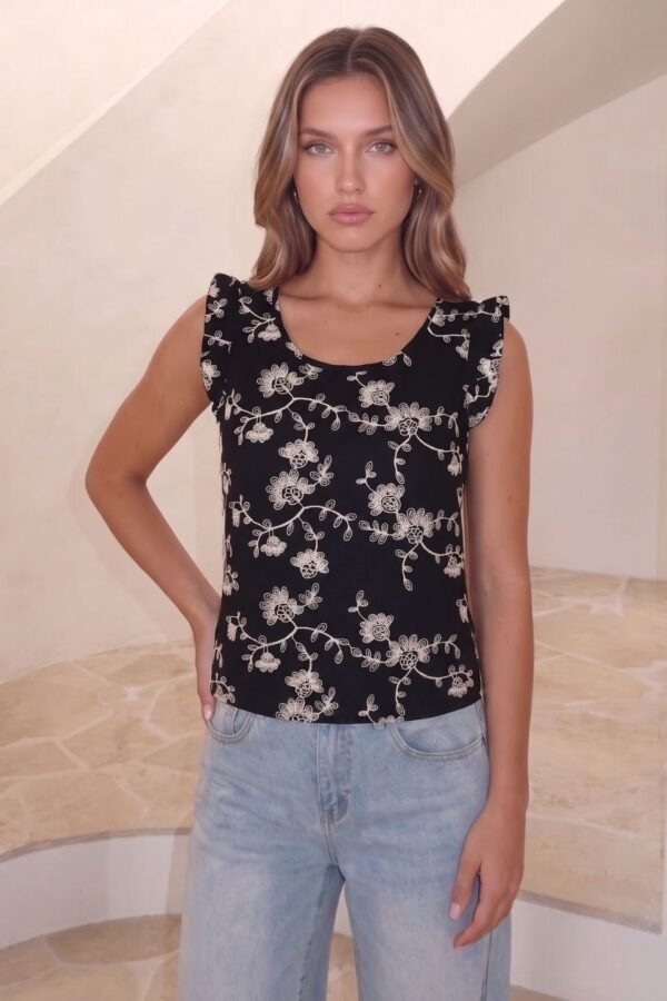 Musculosa Gota Lino Bordado "MARISA"