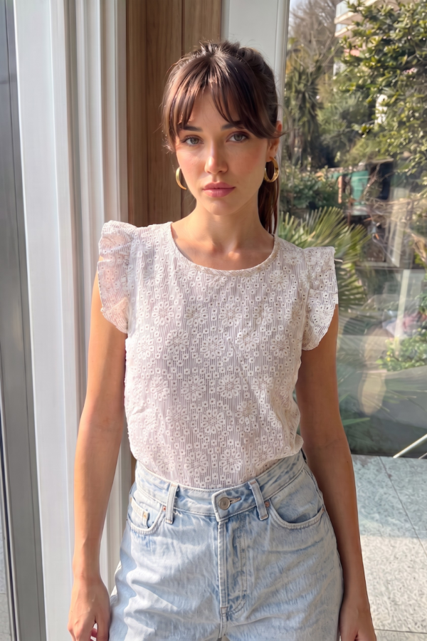 Musculosa Gota Poplin Con Broderie "VELLY"