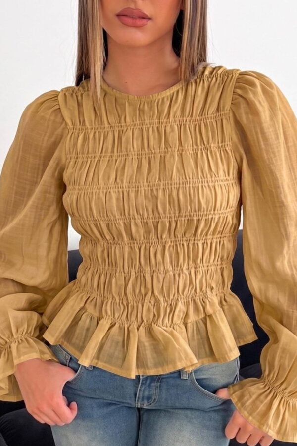 Blusa Manga Larga Fruncida Tencel Arrugado Elastico "AIMAR"