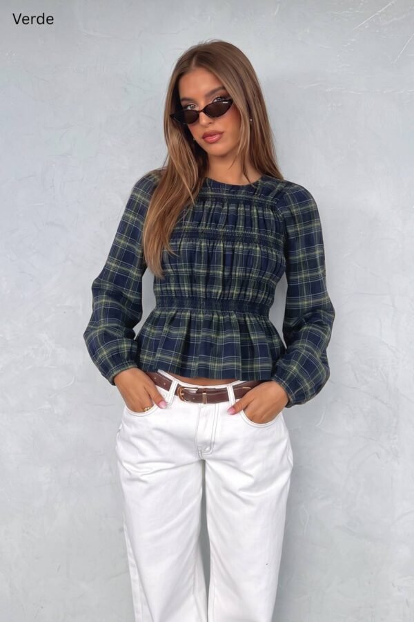 Blusa Manga Larga Fruncida Cuadrille Pilu "ANABELLA"