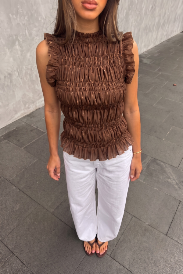 Musculosa Volados Fruncido Gasa Sequins Lentejuela "BECCA"