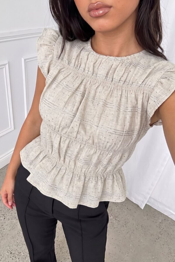 Blusa Lino Con Tachas Volados Finos Frunce Cuerpo "GERALDINE"