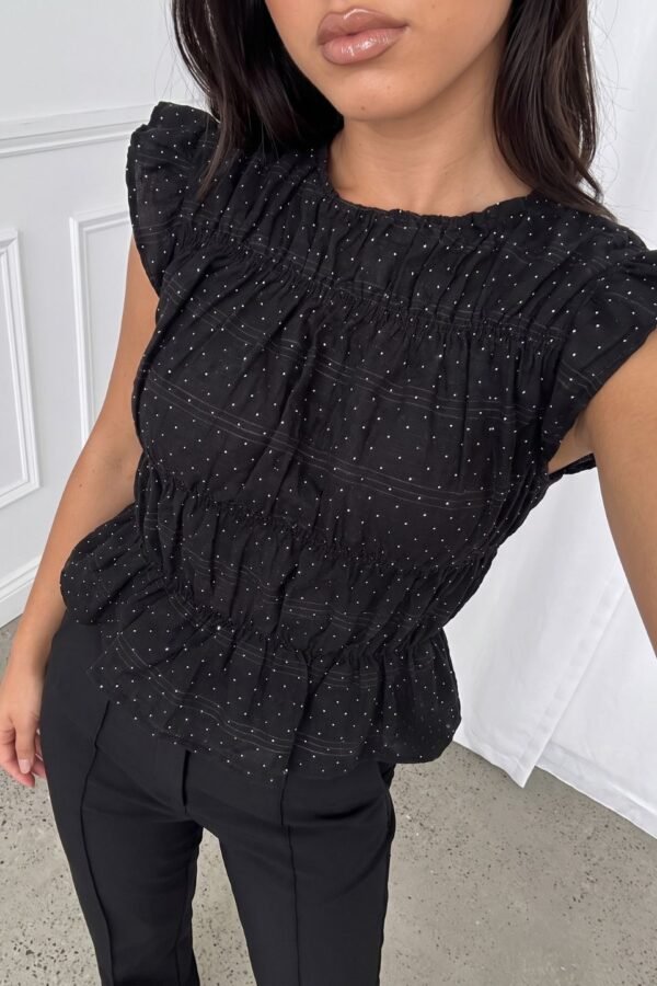 Blusa Lino Con Tachas Volados Finos Frunce Cuerpo "GERALDINE"