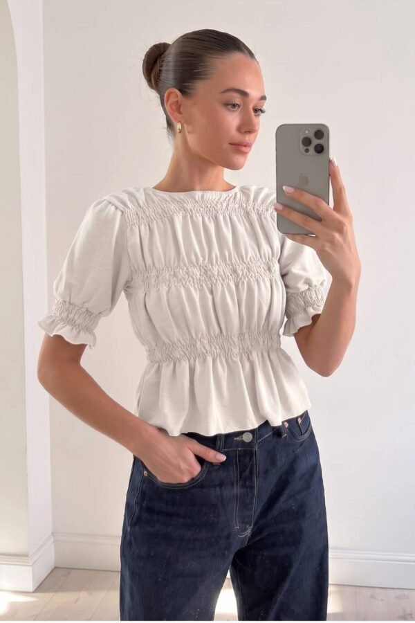 Blusa Cey Punto Fruncida Manga Corta Frunce "MILA"