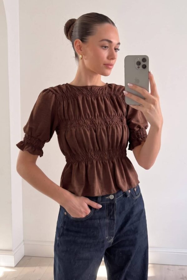 Blusa Cey Punto Fruncida Manga Corta Frunce "MILA"