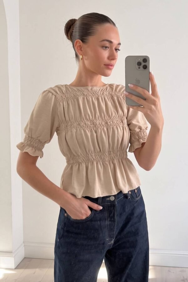 Blusa Cey Punto Fruncida Manga Corta Frunce "MILA"