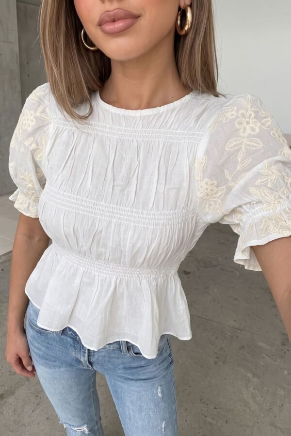 Blusa Bambula Combinada Manga Bordada Fruncida "BAMBU"