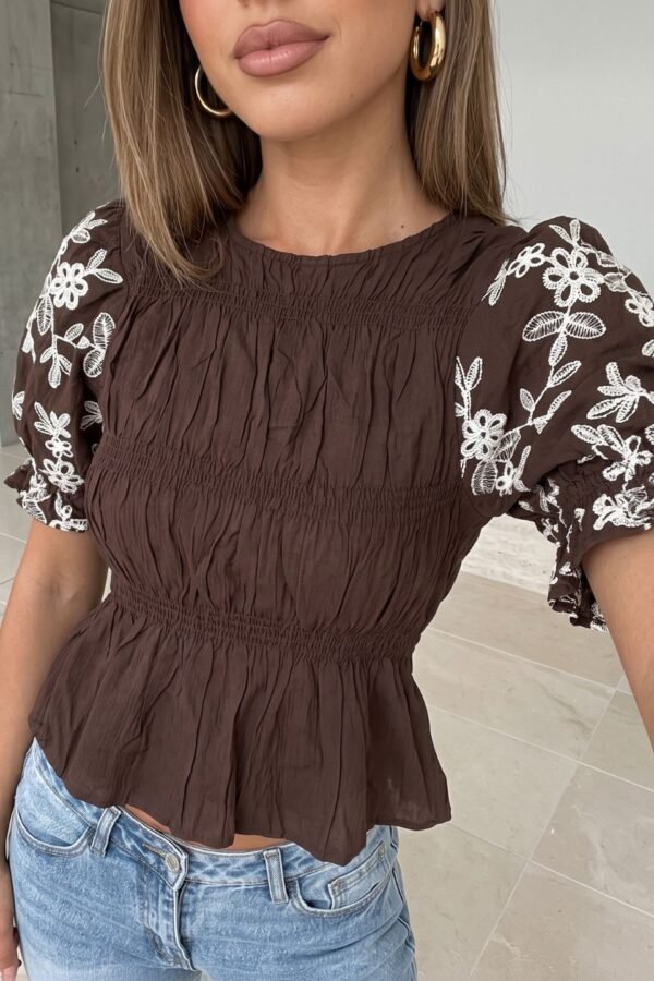 Blusa Bambula Combinada Manga Bordada Fruncida "BAMBU"