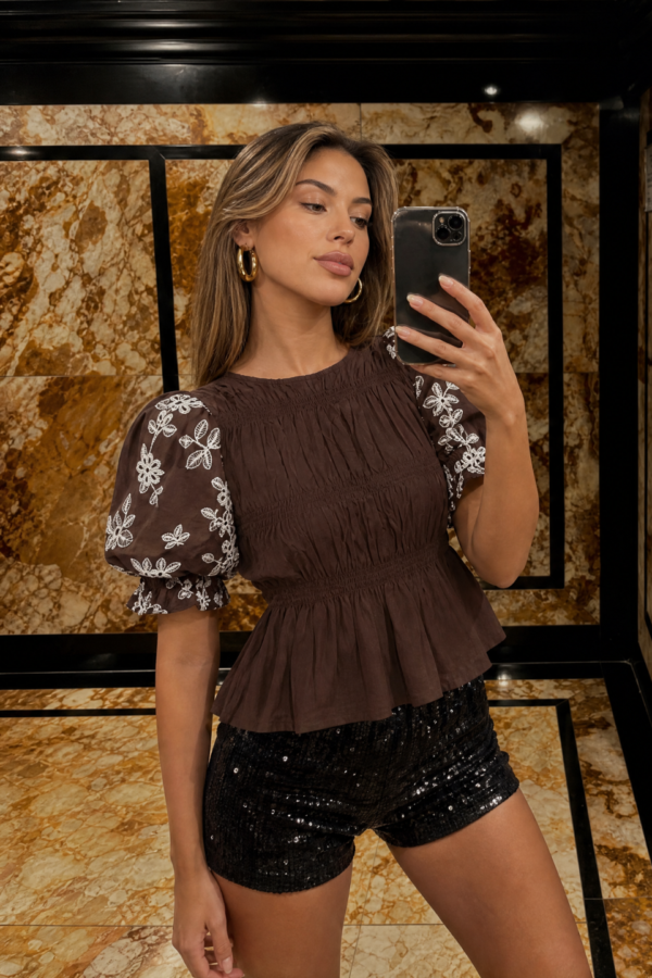Blusa Bambula Combinada Manga Bordada Fruncida "BAMBU"