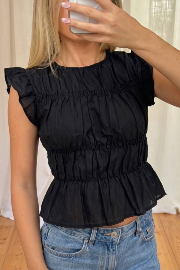 Blusa Volados Finos Frunce Cuerpo Tencel "HAZEL"