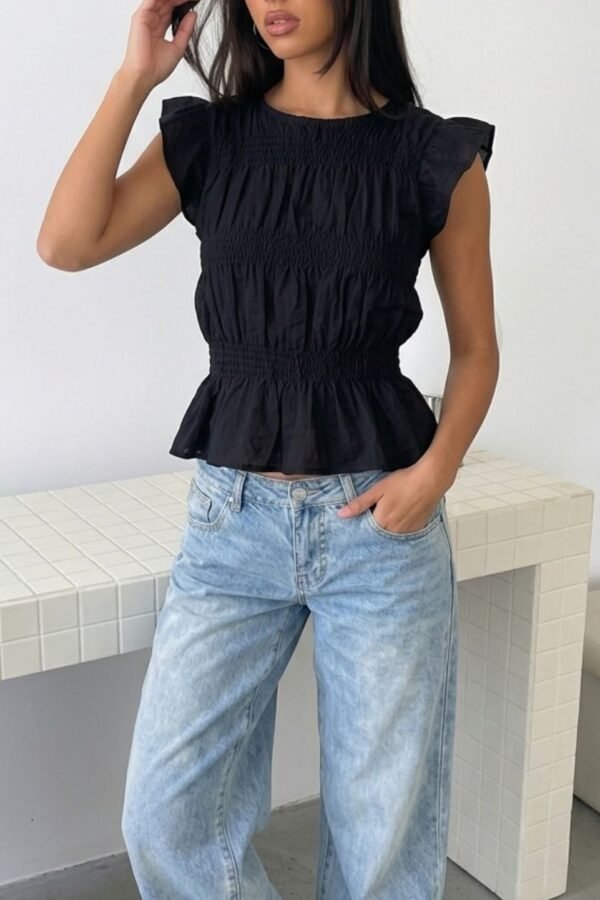 Blusa Volados Fruncido Lino Cotton Elastizado "JOVI"