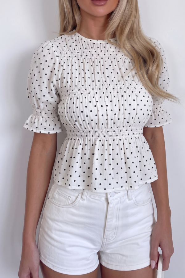 Blusa Cotton Dot Fruncido Manga Corta "POLKA"