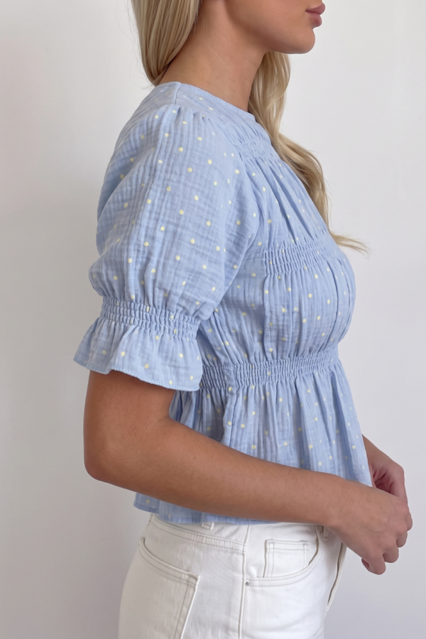Blusa Cotton Dot Fruncido Manga Corta "POLKA"