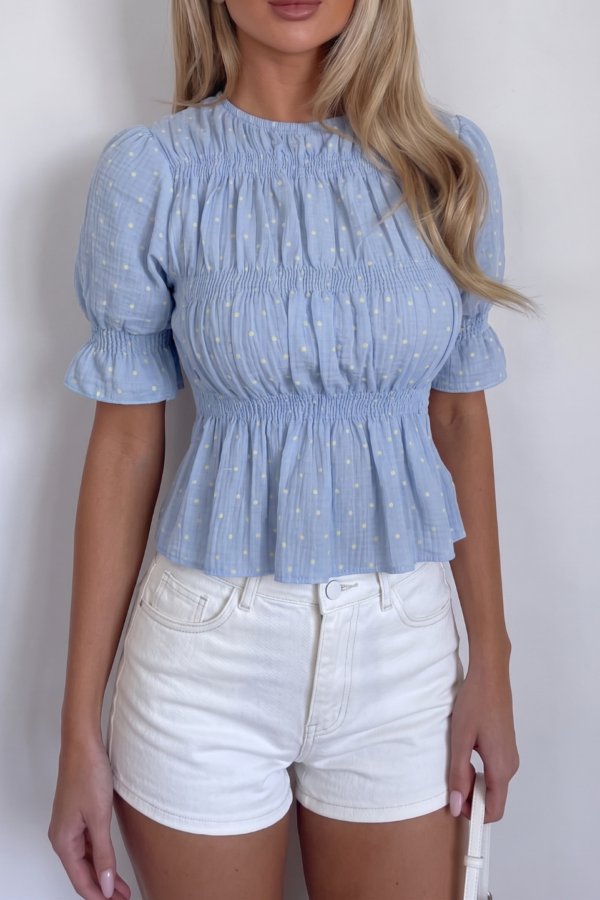 Blusa Cotton Dot Fruncido Manga Corta "POLKA"