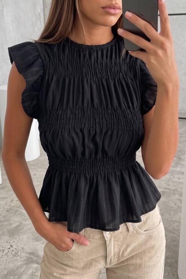 Blusa Volados Fruncido Crepe Texturizado Elastizado "SANDIA"