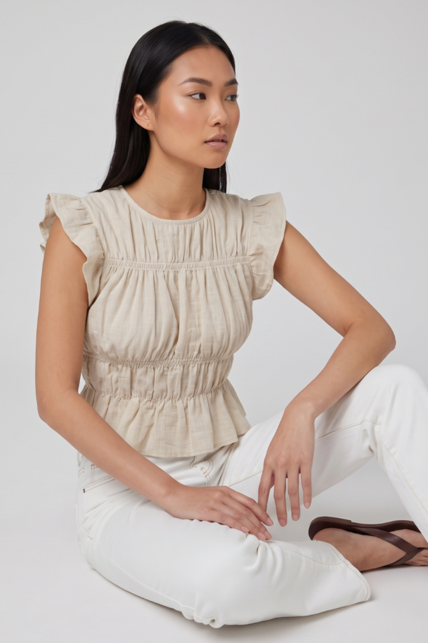 Blusa Lino Cotton Volados Fino Frunce "VIVI"