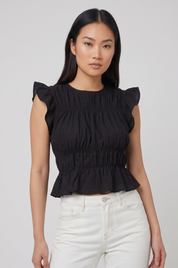 Blusa Lino Cotton Volados Fino Frunce "VIVI"