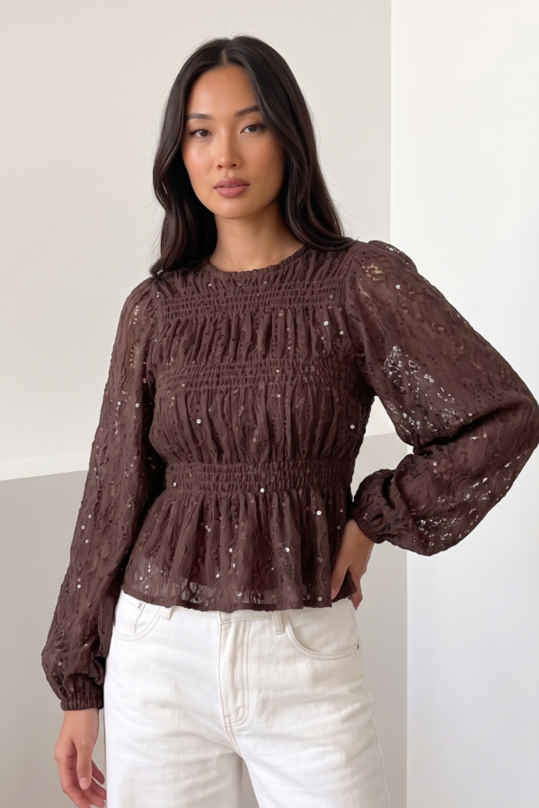 Blusa Anabella Encaje Lentejuela Elastico "ECO"