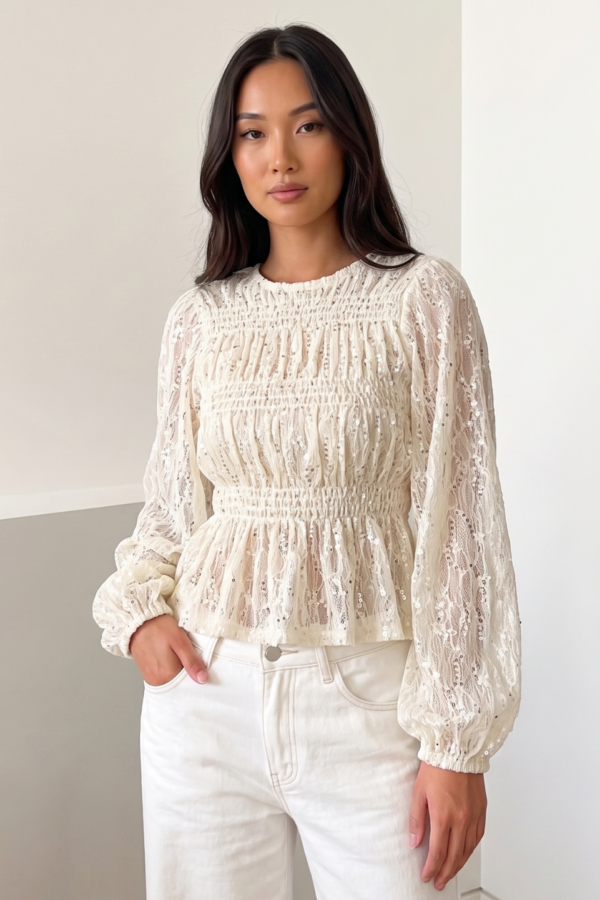 Blusa Anabella Encaje Lentejuela Elastico "ECO"