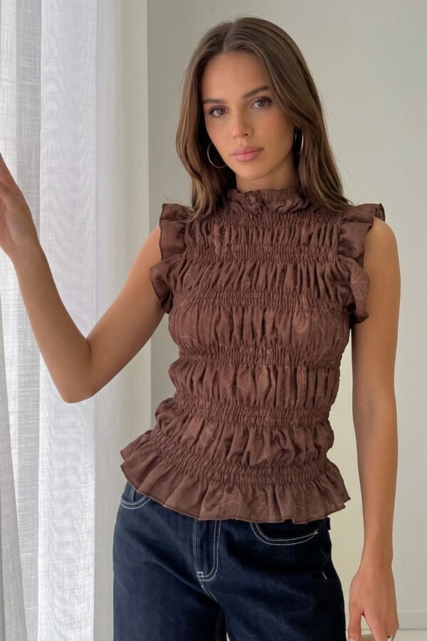 Musculosa Volados Fruncido Bambula Bordada "RUTH"