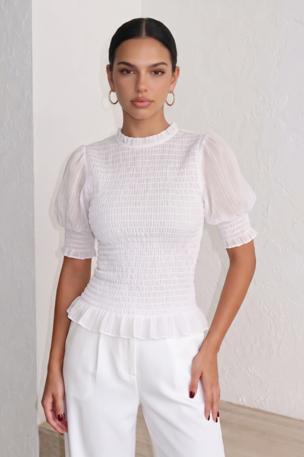 Blusa Frunce Todo El Cuerpo Manga Corta Gasa Lentejuela "SHERI"